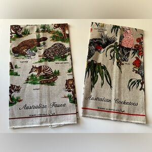NEW Heil Linen Tea Towel Australian Cockatoos & Fauna 18”x 31” Colorful